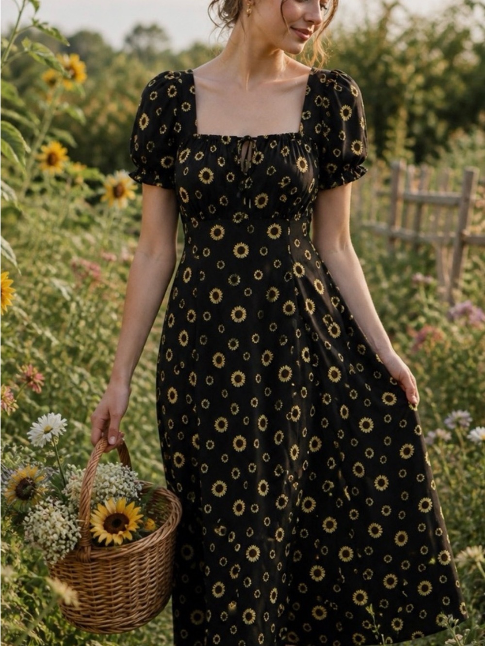 Black Sunflower Square-Neck Maxi Dress